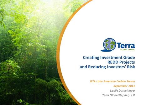 Creating Investment Grade REDD Projects and Reducing Investors Risk IETA Latin American Carbon Forum September 2011 Leslie Durschinger Terra Global Capital,