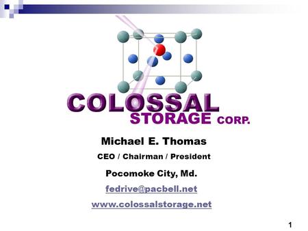 STORAGE CORP. Michael E. Thomas CEO / Chairman / President Pocomoke City, Md.  1.