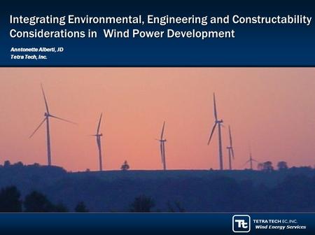 Wind Energy Services Integrating Environmental, Engineering and Constructability Considerations in Wind Power Development Anntonette Alberti, JD Tetra.