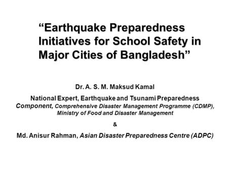 Md. Anisur Rahman, Asian Disaster Preparedness Centre (ADPC)