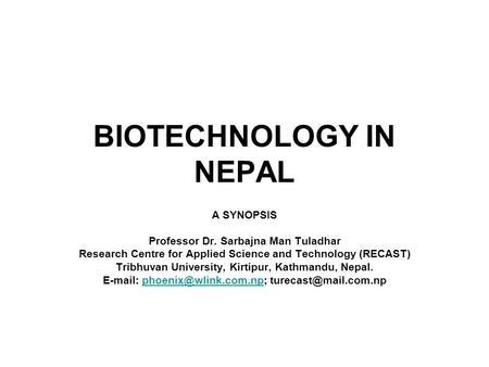 BIOTECHNOLOGY IN NEPAL