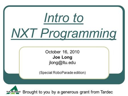 Intro to NXT Programming