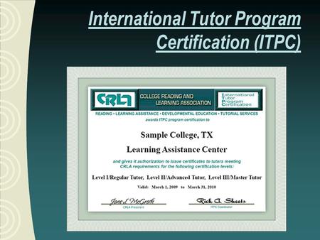 International Tutor Program Certification (ITPC).