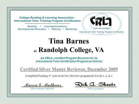 Certified Silver Master Reviewer, December 2009