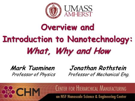 Overview and Introduction to Nanotechnology: What, Why and How Overview and Introduction to Nanotechnology: What, Why and How Mark Tuominen Professor of.