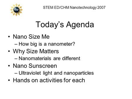 STEM ED/CHM Nanotechnology 2007