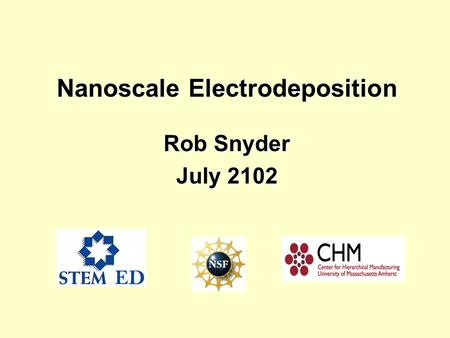 Nanoscale Electrodeposition Rob Snyder July 2102.