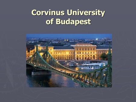 Corvinus University of Budapest. The logo and its name in Hungarian.