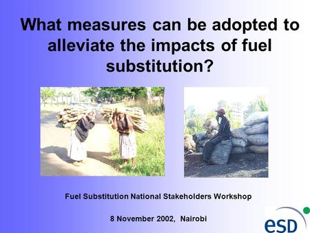 What measures can be adopted to alleviate the impacts of fuel substitution? Fuel Substitution National Stakeholders Workshop 8 November 2002, Nairobi.