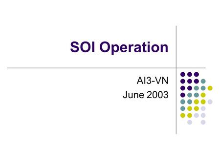 SOI Operation AI3-VN June 2003. Content AI3VN SOI activities Experimental Conference with AIT AI3VN SOI classroom Future plan.