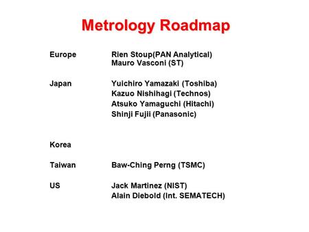 Metrology Roadmap Europe Rien Stoup(PAN Analytical) Mauro Vasconi (ST)