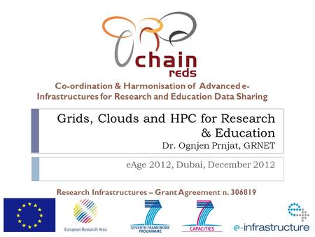 Co-ordination & Harmonisation of Advanced e- Infrastructures for Research and Education Data Sharing Research Infrastructures – Grant Agreement n. 306819.