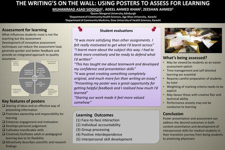 THE WRITINGS ON THE WALL: USING POSTERS TO ASSESS FOR LEARNING MUHAMMAD ASAD SIDDIQUI 1, ADEEL AHMED KHAN 2, ZEESHAN AHMED 3 1 Queen Margaret University,