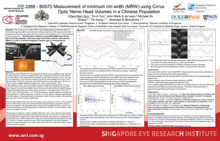 2269 - B0073 Measurement of minimum rim width (MRW) using Cirrus Optic Nerve Head Volumes in a Chinese Population Chen-Hsin Sun,1 Tin A Tun,2 John Mark.