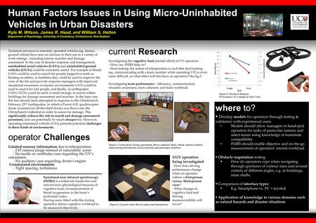Human Factors Issues in Using Micro-Uninhabited Vehicles in Urban Disasters Kyle M. Wilson, James R. Head, and William S. Helton Department of Psychology,