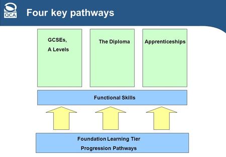Four key pathways Functional Skills Foundation Learning Tier Progression Pathways GCSEs, A Levels The DiplomaApprenticeships.