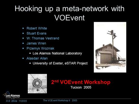 Hooking up a meta-network with VOEvent Robert White Stuart Evans W. Thomas Vestrand James Wren Przemyk Wozniak Los Alamos National Laboratory Alasdair.