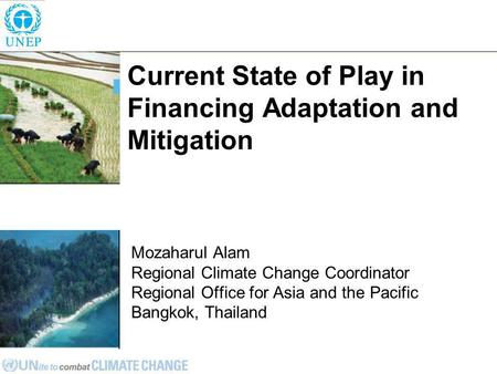 Current State of Play in Financing Adaptation and Mitigation Mozaharul Alam Regional Climate Change Coordinator Regional Office for Asia and the Pacific.
