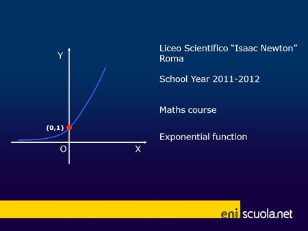 Liceo Scientifico Isaac Newton Roma School Year 2011-2012 Maths course Exponential function X Y O (0,1)