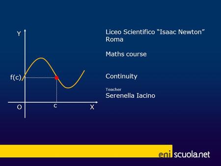Liceo Scientifico Isaac Newton Roma Maths course Continuity Teacher Serenella Iacino X Y O c 1 f(c)