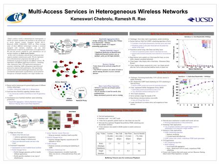 Multi-Access Services in Heterogeneous Wireless Networks Kameswari Chebrolu, Ramesh R. Rao Abstract Today's wireless world is characterized by heterogeneity.