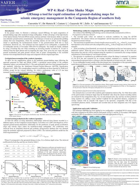 WP 4: Real -Time Shake Maps GRSmap a tool for rapid estimation of ground-shaking maps for seismic emergency management in the Campania Region of southern.