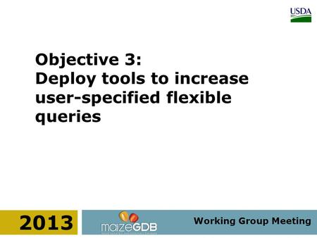 Working Group Meeting 2013 Objective 3: Deploy tools to increase user-specified flexible queries.