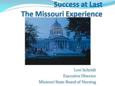 Lori Scheidt Executive Director Missouri State Board of Nursing.