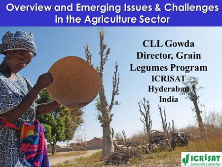Overview and Emerging Issues & Challenges in the Agriculture Sector CLL Gowda Director, Grain Legumes Program ICRISAT Hyderabad India.
