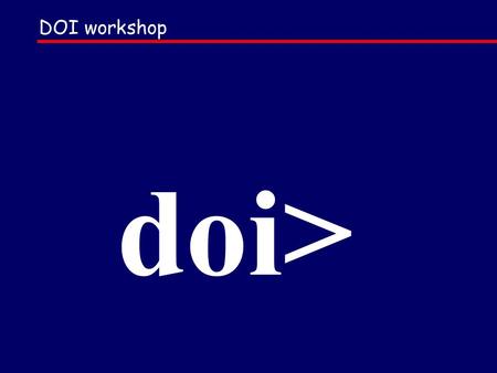 DOI workshop doi>. Workshop covering full implementation Mix of IDF members, prefix holders, others (42 registrants) Flexible agenda, open discussion.