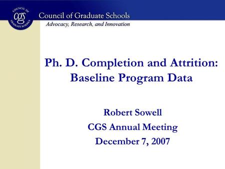 Ph. D. Completion and Attrition: Baseline Program Data