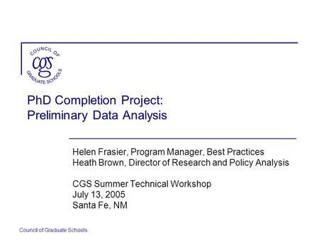 PhD Completion Project: Preliminary Data Analysis