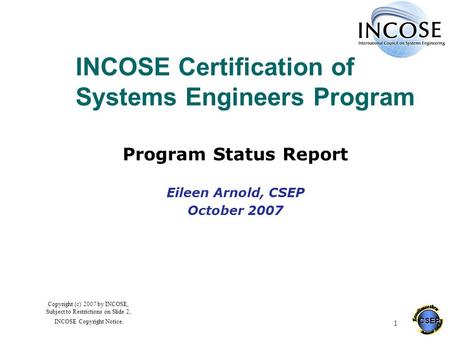 INCOSE Certification of Systems Engineers Program