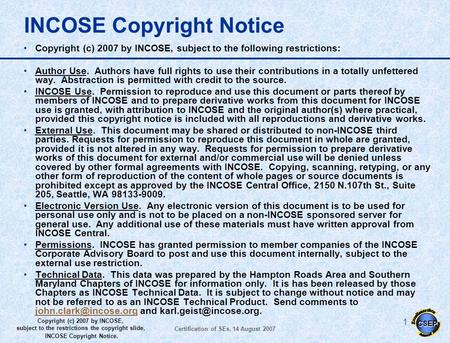 INCOSE Copyright Notice