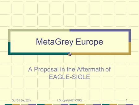 GL'7 5-6 Dec 2005J. Schöpfel (INIST-CNRS)1 MetaGrey Europe A Proposal in the Aftermath of EAGLE-SIGLE.