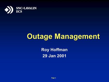 Page 1 Outage Management Roy Hoffman 29 Jan 2001.