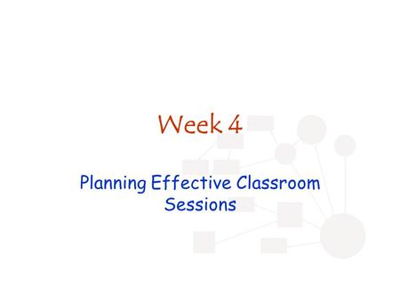 Week 4 Planning Effective Classroom Sessions. Review Blooms Wiggins ZPD Scaffolding Metacognition Problem-based learning Teaching and learning formats.