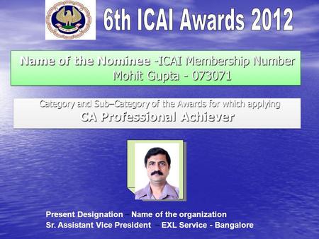 Name of the Nominee -ICAI Membership Number Mohit Gupta - 073071 Name of the Nominee -ICAI Membership Number Mohit Gupta - 073071 Category and Sub–Category.