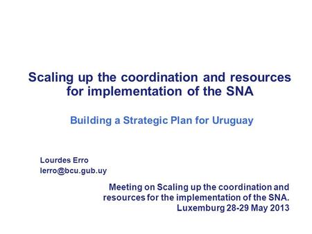 Scaling up the coordination and resources for implementation of the SNA Building a Strategic Plan for Uruguay Lourdes Erro Meeting on.