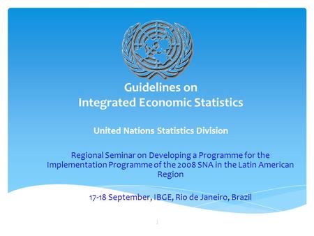 Guidelines on Integrated Economic Statistics United Nations Statistics Division Regional Seminar on Developing a Programme for the Implementation Programme.