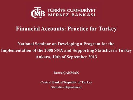 Financial Accounts: Practice for Turkey National Seminar on Developing a Program for the Implementation of the 2008 SNA and Supporting Statistics in Turkey.