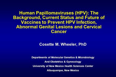 Human Papillomaviruses (HPV): The Background, Current Status and Future of Vaccines to Prevent HPV Infection, Abnormal Genital Lesions and Cervical Cancer.