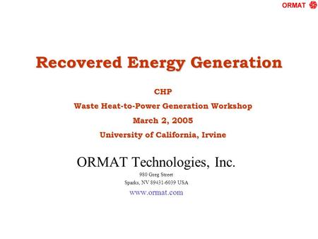 Recovered Energy Generation