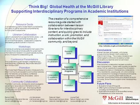 Think Big! Global Health at the McGill Library Supporting Interdisciplinary Programs in Academic Institutions Supporting Interdisciplinary Programs Resource.