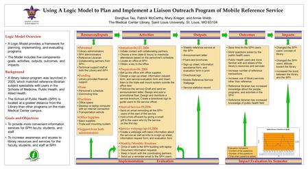 Using A Logic Model to Plan and Implement a Liaison Outreach Program of Mobile Reference Service Donghua Tao, Patrick McCarthy, Mary Krieger, and Annie.