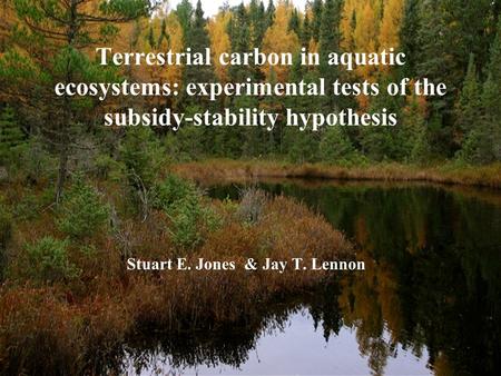 Terrestrial carbon in aquatic ecosystems: experimental tests of the subsidy-stability hypothesis Stuart E. Jones & Jay T. Lennon.