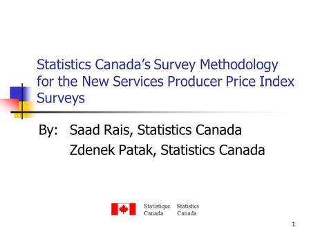By: Saad Rais, Statistics Canada Zdenek Patak, Statistics Canada
