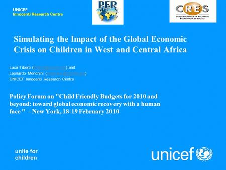Simulating the Impact of the Global Economic Crisis on Children in West and Central Africa Luca Tiberti  Leonardo.