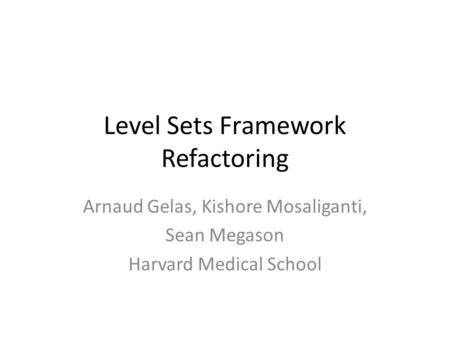 Level Sets Framework Refactoring Arnaud Gelas, Kishore Mosaliganti, Sean Megason Harvard Medical School.