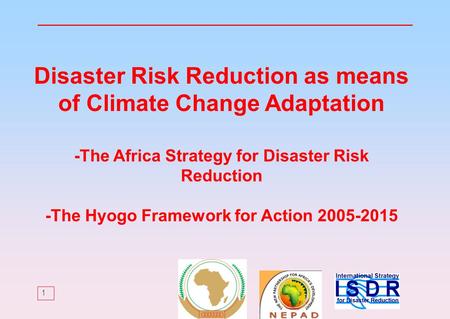 1 Disaster Risk Reduction as means of Climate Change Adaptation -The Africa Strategy for Disaster Risk Reduction -The Hyogo Framework for Action 2005-2015.